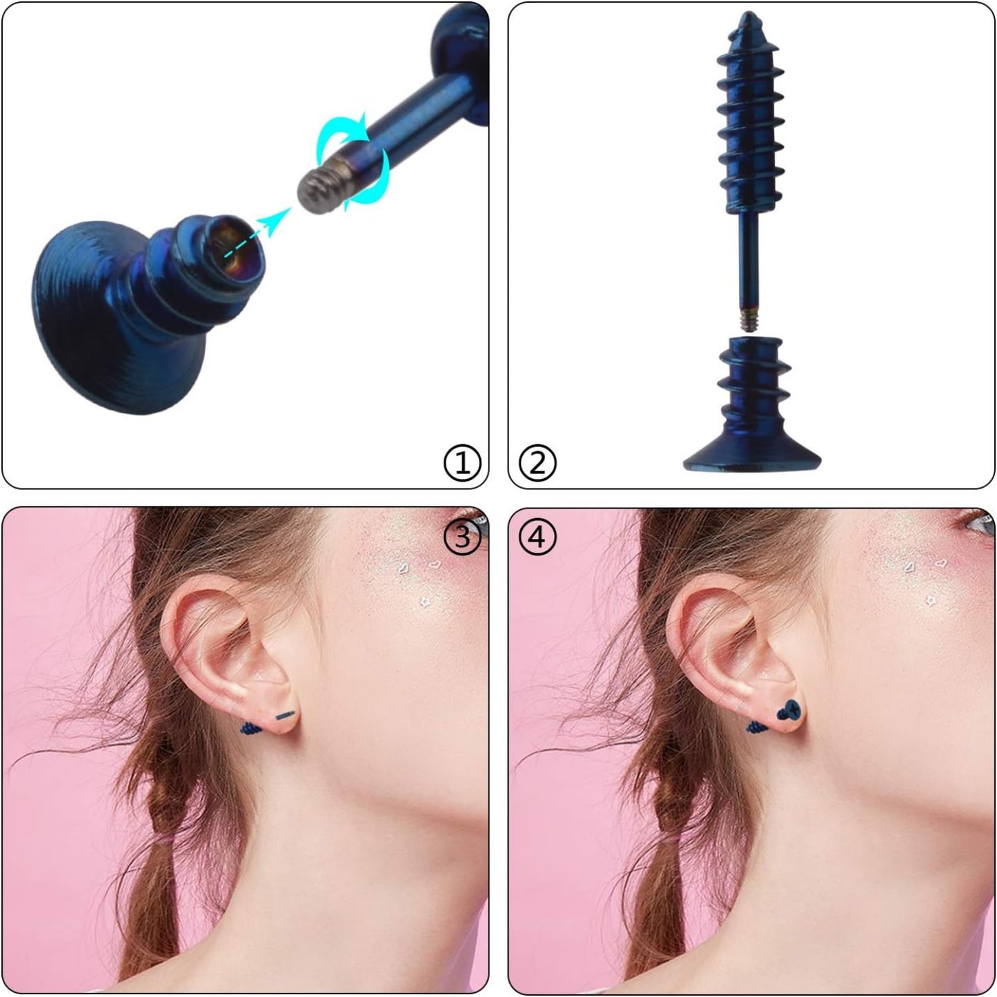 BronaGrand 5 Pairs Men Unisex Stainless Steel Piercing Cross Screws Hoop Earrings Ear Stud