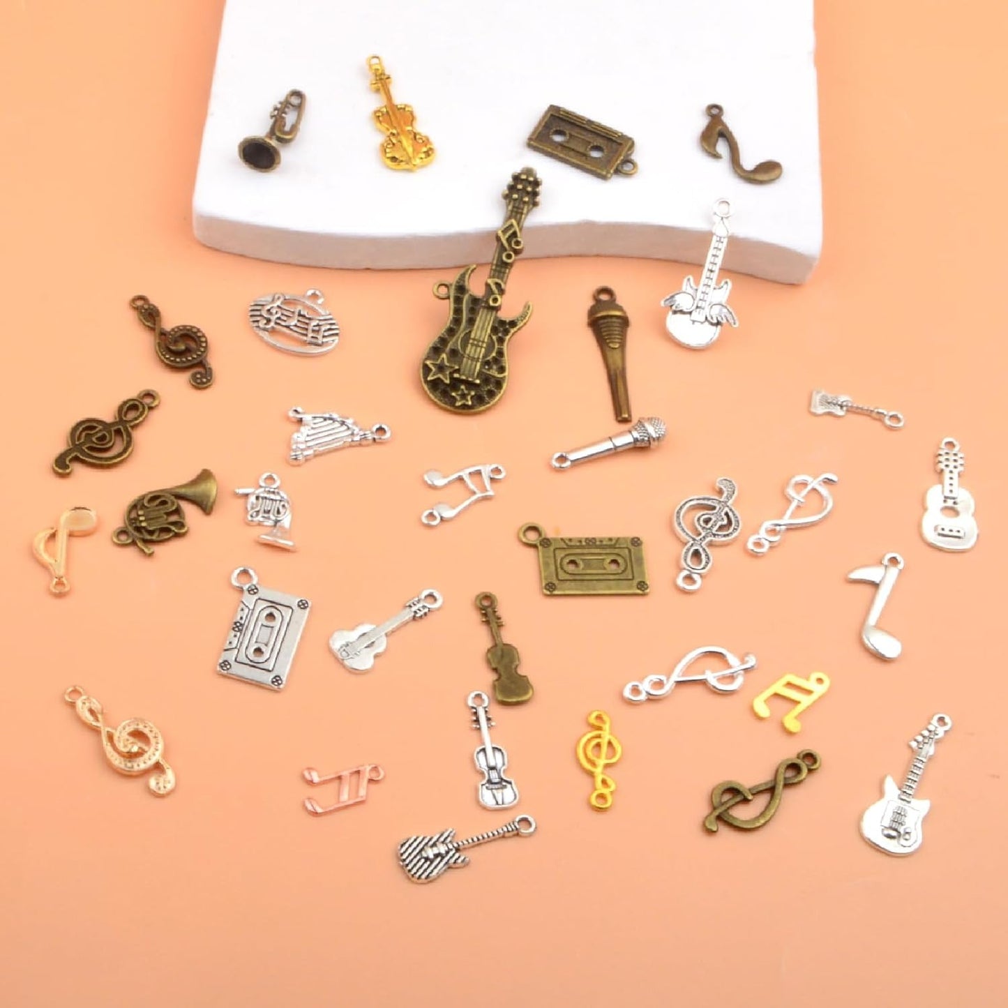 100 Gram Tibetan Mixed Music Elements Charms Vintage Alloy Musical Instrument Notes Symbols Dangle Pendants Craft Accessories for DIY Necklaces Earrings Jewelry Making Supplies