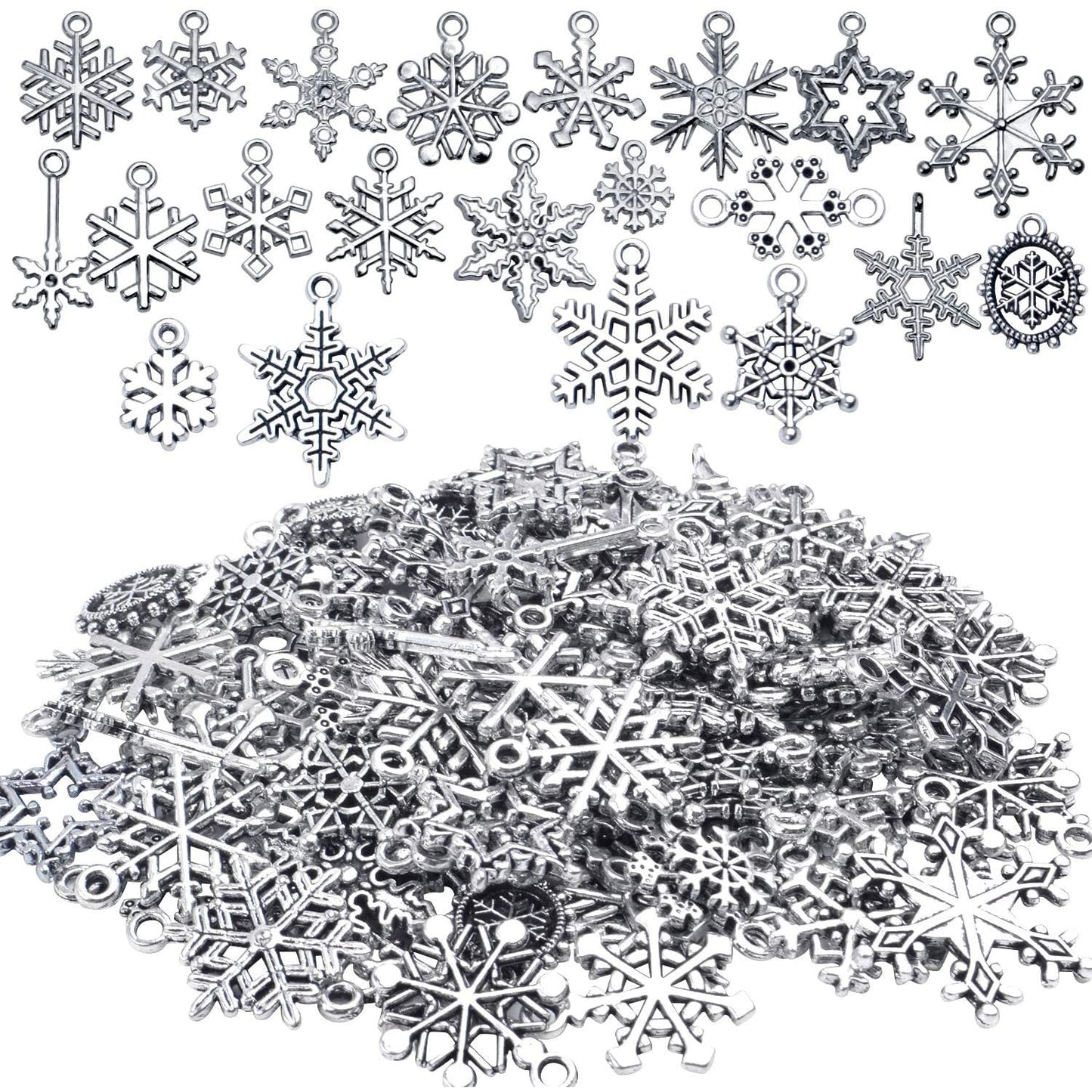 Christmas Snowflake Charms, 100g (about 80pcs - 90pcs) Mixed Alloy Snowflake Pendant Craft Supplies Jewelry Findings for DIY Necklace Bracelet Jewelry Making, Gold