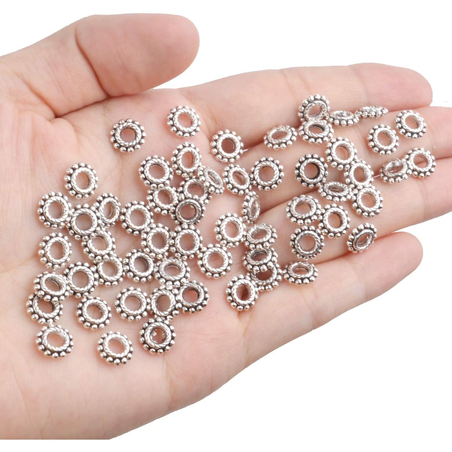 100pcs 8mm Antique Silver Spacer Beads Tibetan Alloy Bead Spacers for DIY Necklace Bracelets Crafting,Gear-Shaped
