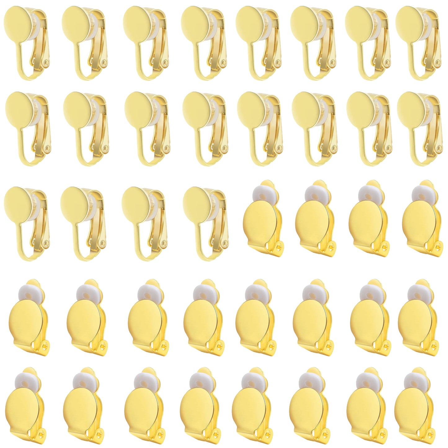 40pcs 2 Styles Clip-on Earring Converters Brass Round Flat Back Tray Earring Clips Components with 40pcs Earring Pads for DIY Earrings Jewelry Making Findings, 2 Colors