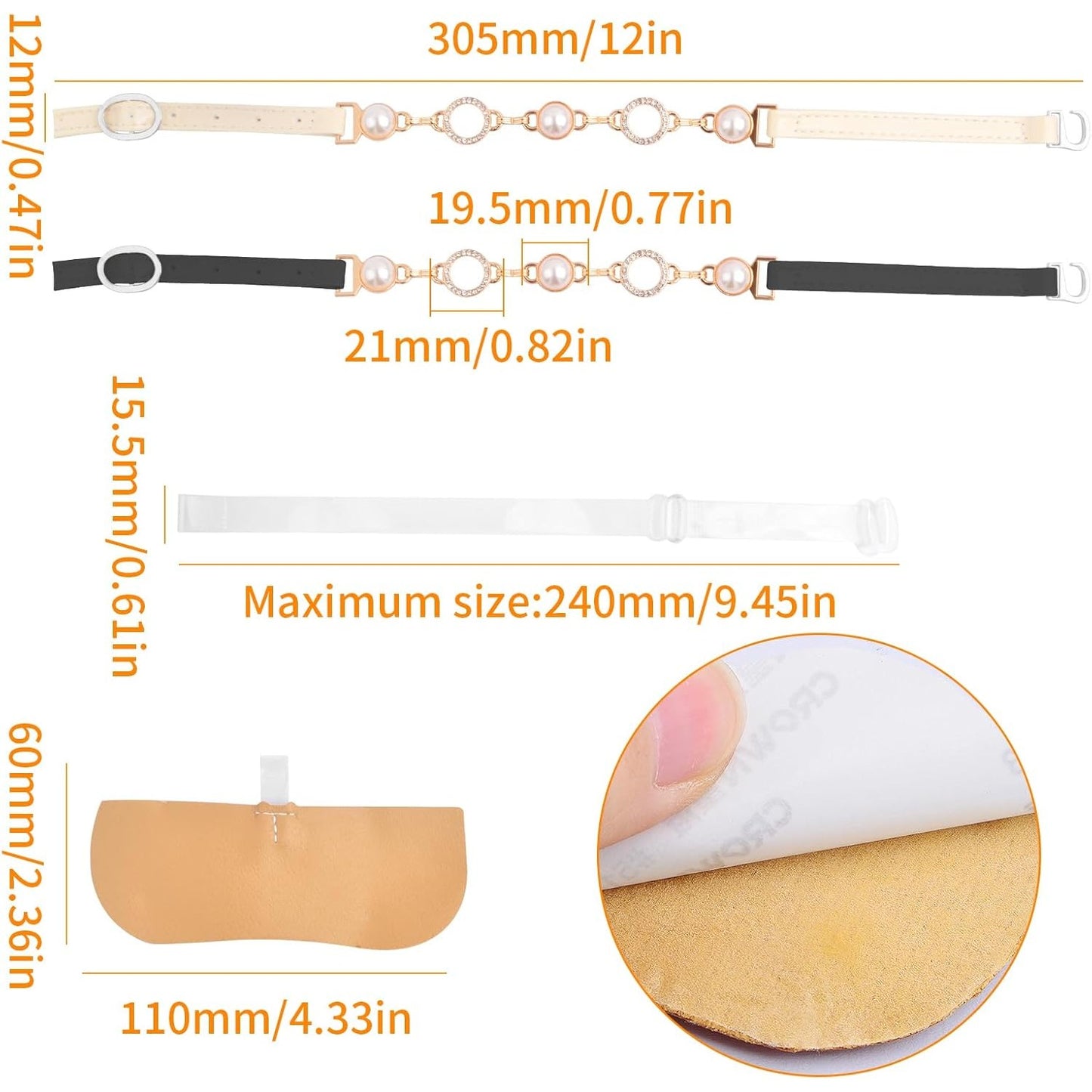 2 Pairs High Heels Shoelaces Leather Belt Pearl Chains and 2pcs Transparent Adjustable High Heel Shoe Straps with Buckle Replacement Accessories for Women Lady High Heel Shoes Decor