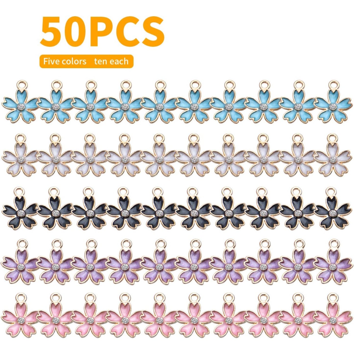50pcs Cherry Blossom Pendant Enamel Flower Charms Jewelry Making Accessories for DIY Necklace Bracelet,14 * 17mm,5 Colors