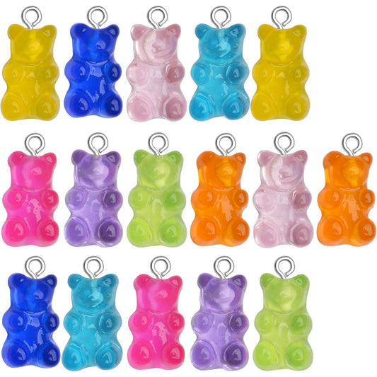 Gummy Bear Pendant, 16pcs Resin Gummy Bear Charm Colorful Candy Gummy Charms Bear Pendant Keychains Craft Supplies Accessories for DIY Necklace Earring Jewelry Making, 8 Colors, 22x11mm