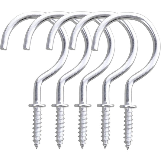 20Pcs 2.8 inches Silver Metal Cup Hooks Round End Ceiling Wall Hooks for Hanging Plants, Lights, Curtains, Kitchen Towels