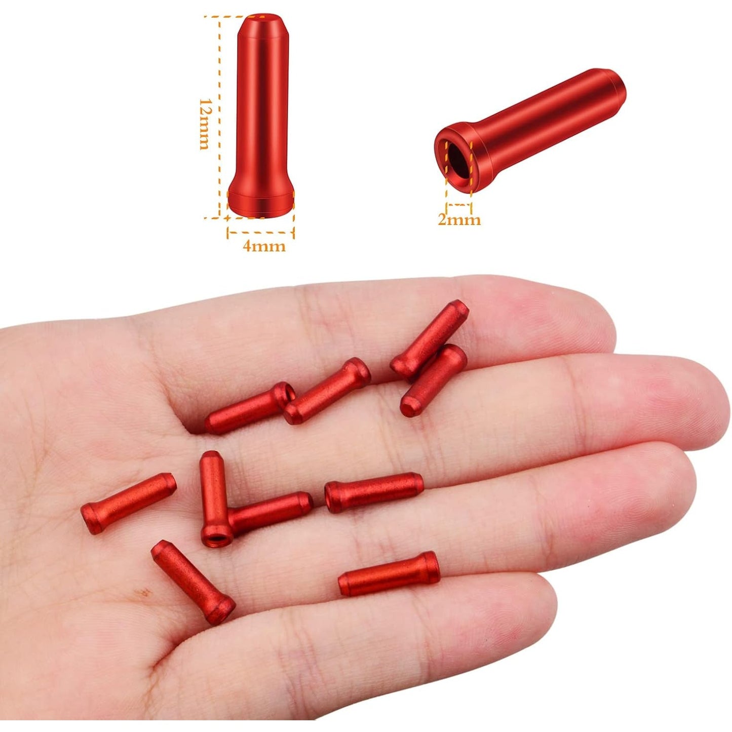 100pcs Aluminum Alloy Bike Cable End Caps, Red, 12mm, with Box for Road & Mountain Bikes