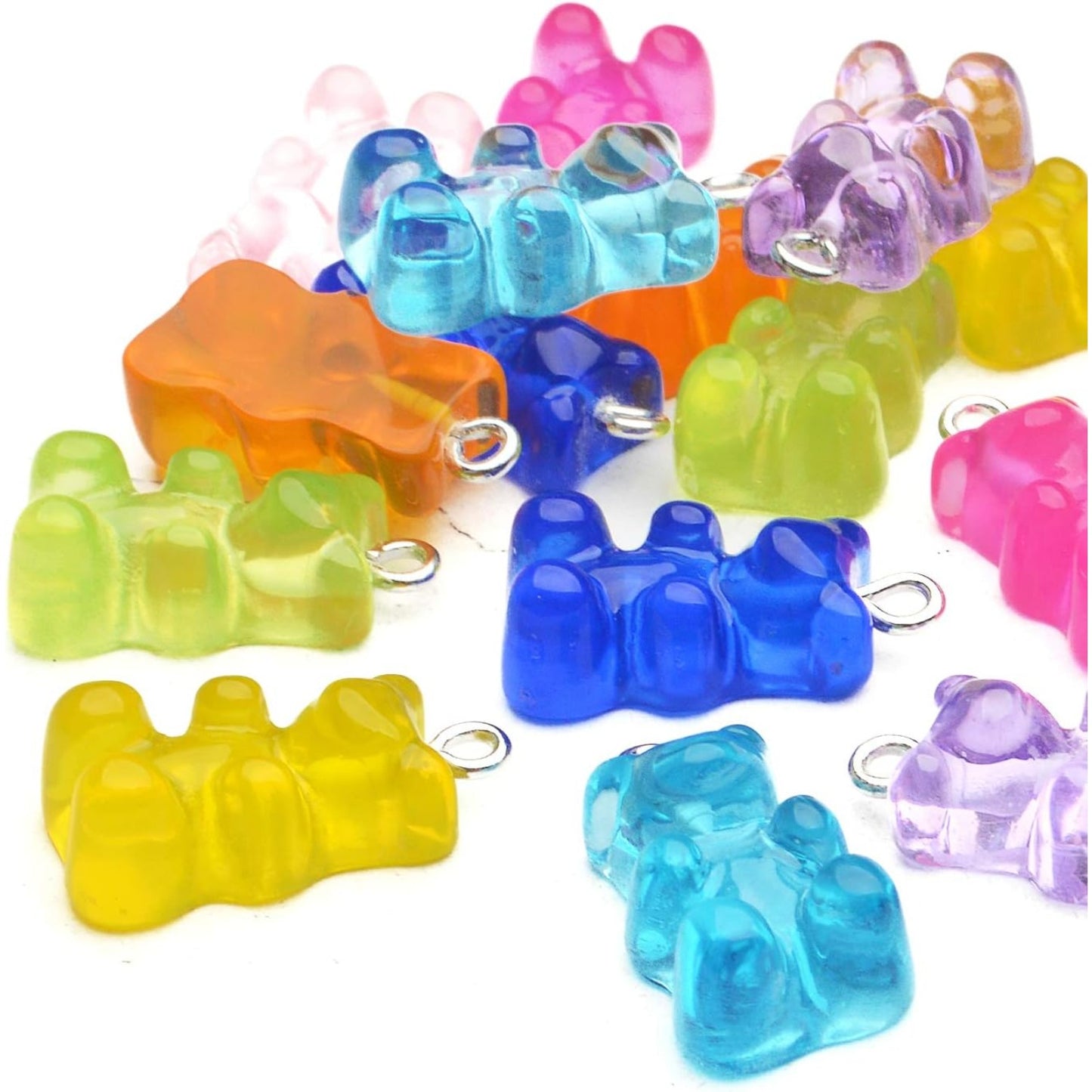 Gummy Bear Pendant, 16pcs Resin Gummy Bear Charm Colorful Candy Gummy Charms Bear Pendant Keychains Craft Supplies Accessories for DIY Necklace Earring Jewelry Making, 8 Colors, 22x11mm