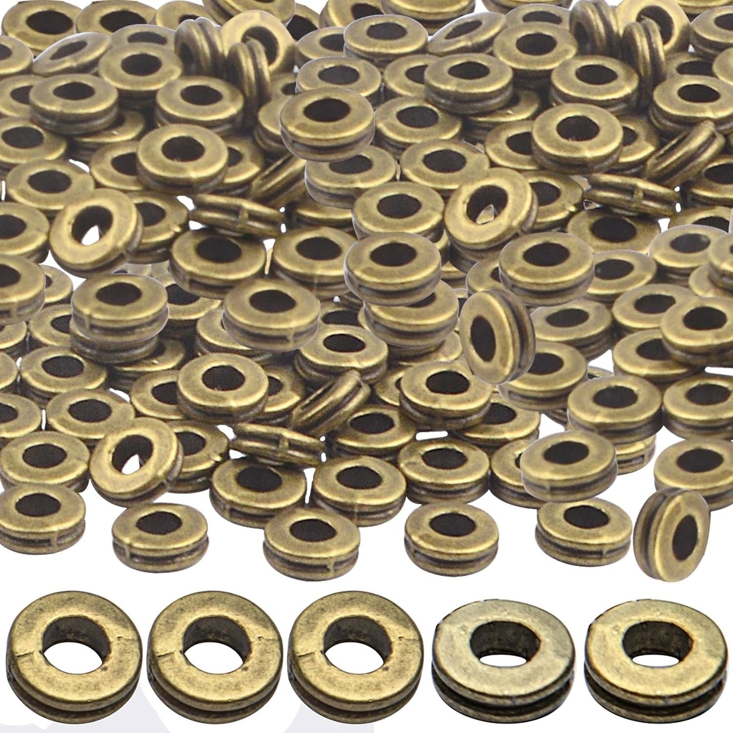 Rondelle Spacer Beads, 200pcs 6mm Flat Round Spacer Beads Metal Rondelle Spacer Beads Craft Supplies for DIY Jewelry Making, Antique Bronze
