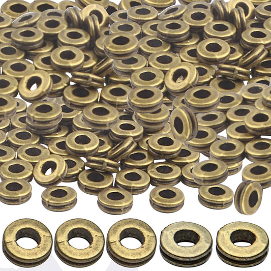 Rondelle Spacer Beads, 200pcs 6mm Flat Round Spacer Beads Metal Rondelle Spacer Beads Craft Supplies for DIY Jewelry Making, Antique Bronze