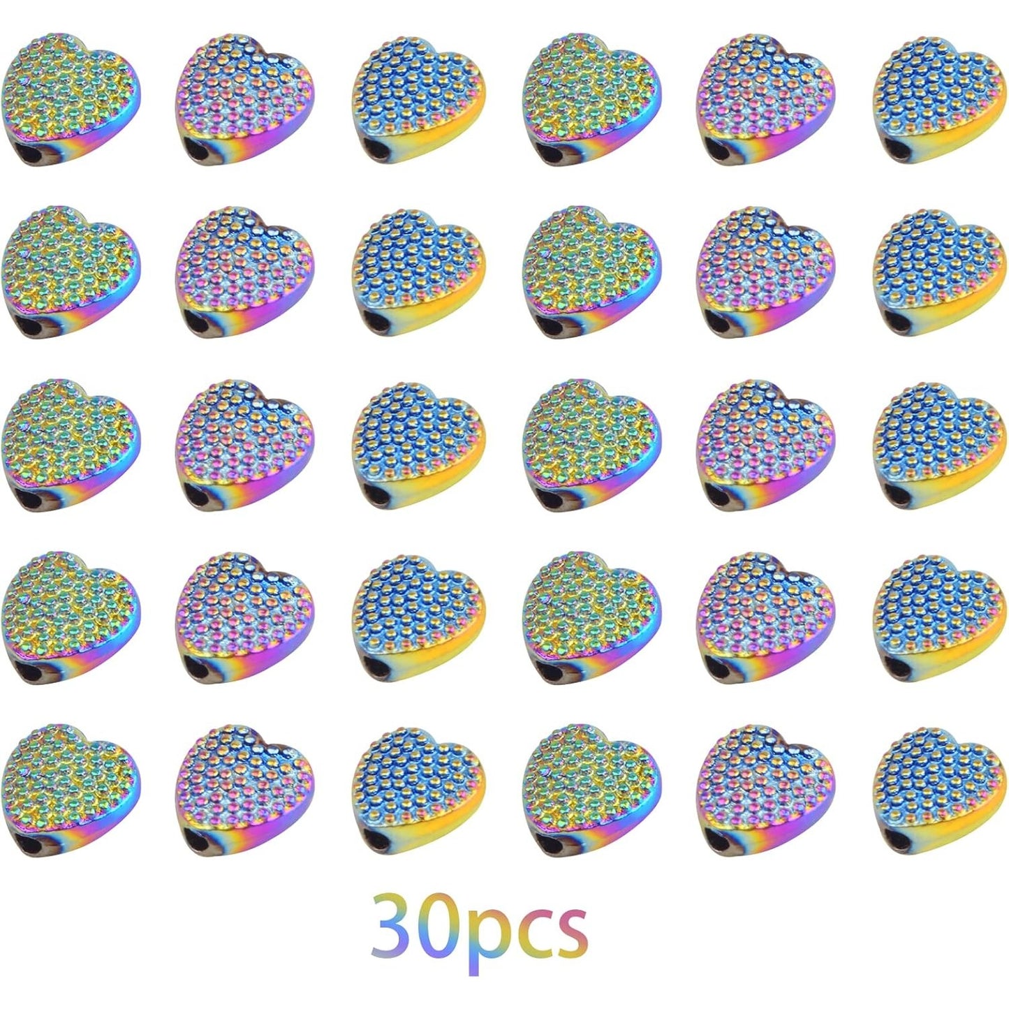30pcs Alloy Heart Shape Spacer Beads Small Shiny Heart Love Loose Beads Handmade Accessories for DIY Bracelet Necklace Earrings Jewelry Making Valentine's Day, Rainbow Color