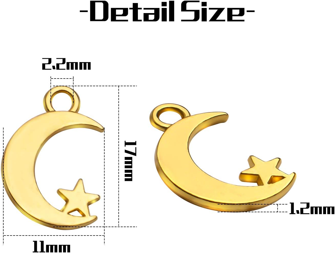 100Pcs Antique Silver Alloy Star and Crescent Moon Charms Pendants Celestial Charms Beads for DIY Earrings Necklace Bracelet Jewelry Making and Crafting