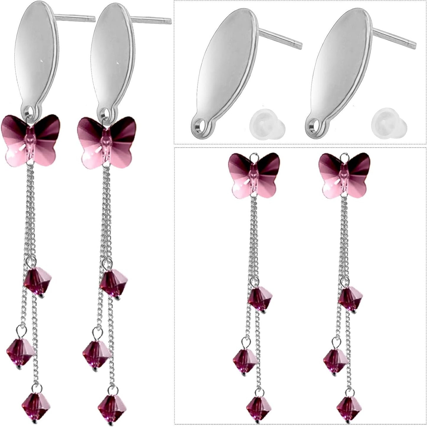 20pcs Stainless Steel Oval Earring Post with Loop Hypoallergenic Stud Earring Findings and 20pcs Earring Backs Stoppers for DIY Jewelry Making