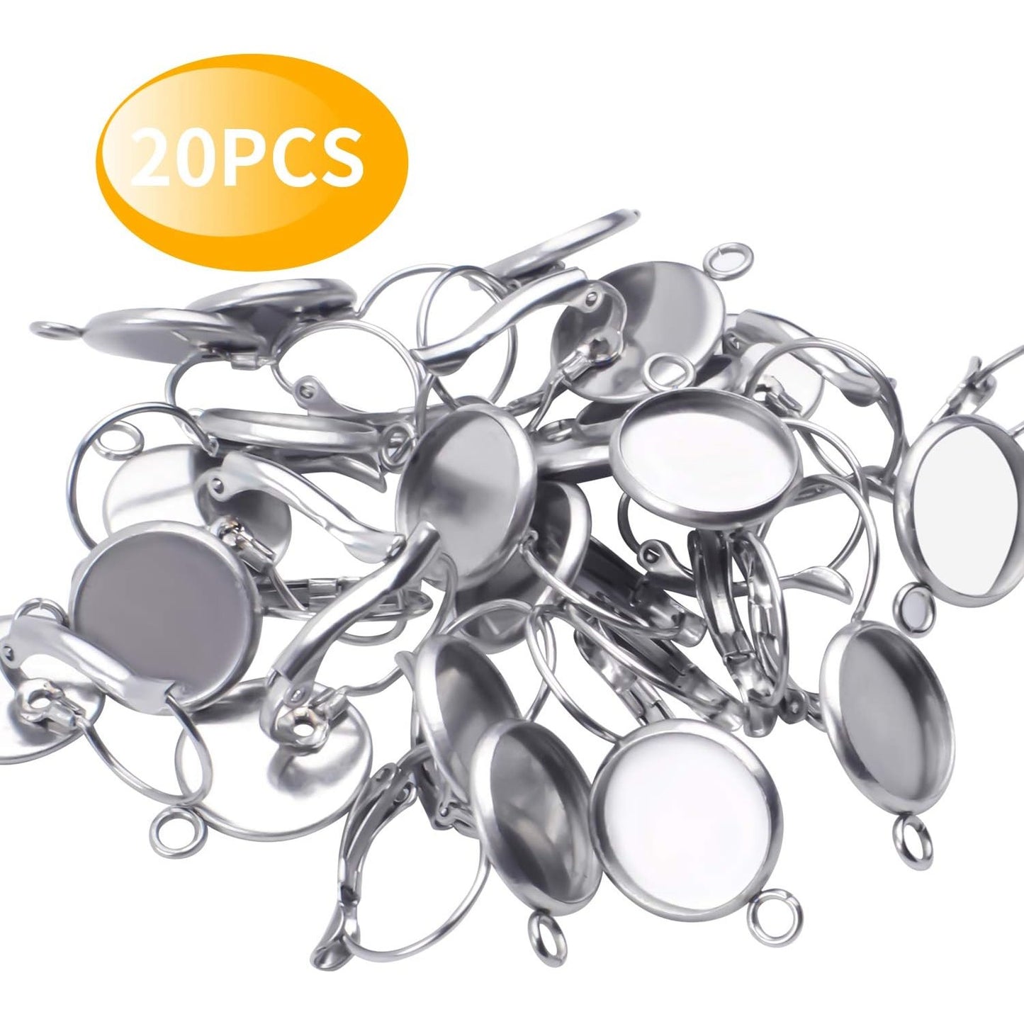 Cabochon Settings,20 Pieces Stainless Steel French Earring Hoops Blank with Loop Leverback Earring Findings Fit 12mm Cabochons Charms Earrings DIY