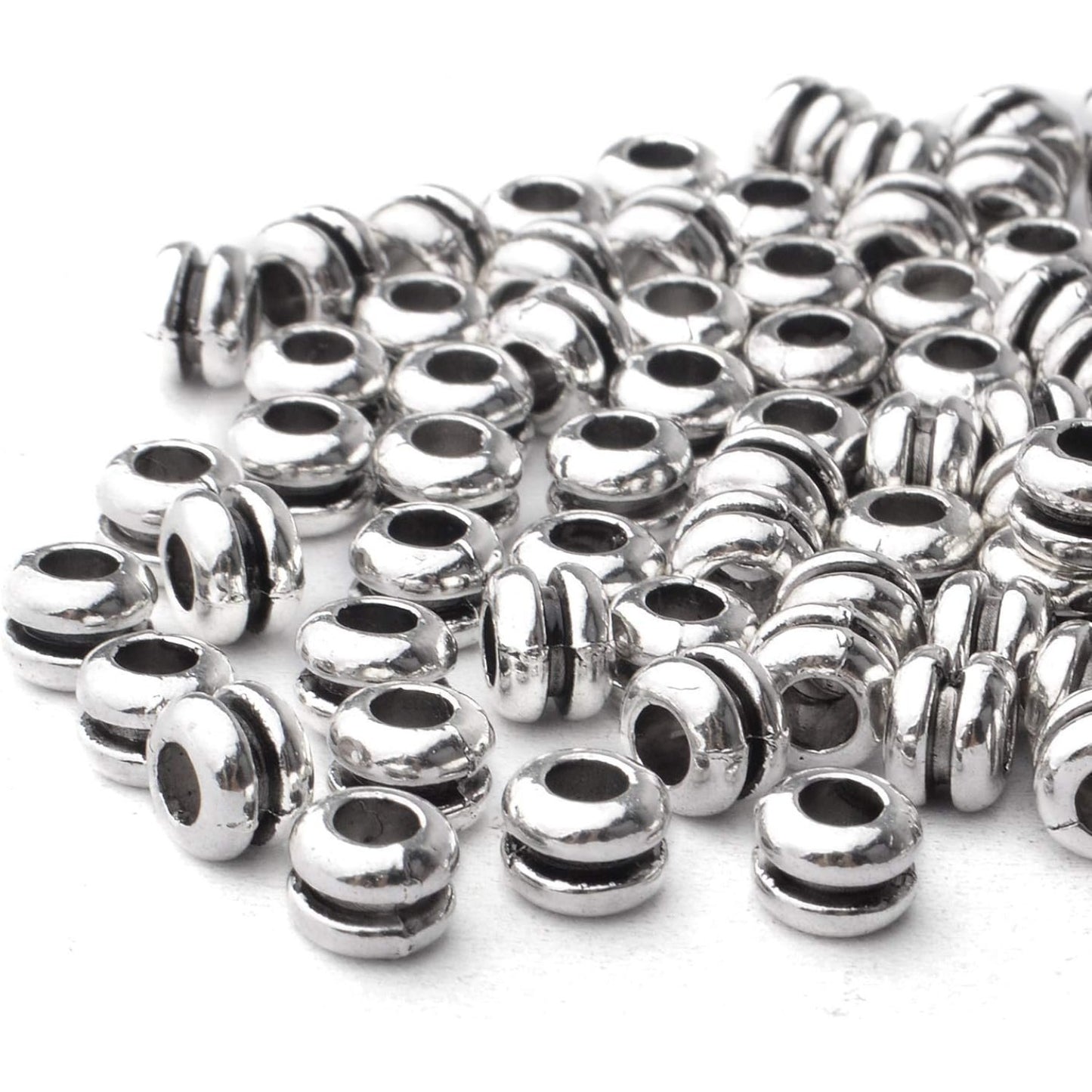 100pcs Antique Silver Spacers Beads Alloy Round Bead Spacers Loose Beads Large Hole Spacer Beads Charms for Bracelet Necklace DIY Jewelry Making