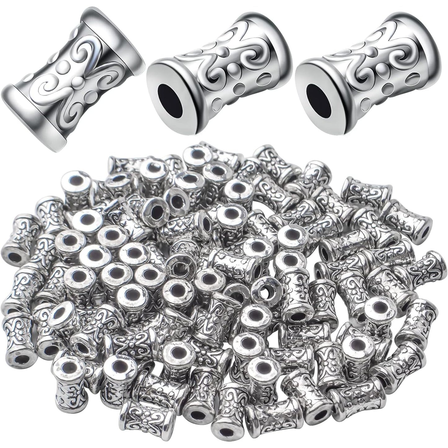 100pcs Antique Silver Plated Spacers Beads Column Spacer Beads Alloy Tibetan Spacers Loose Beads Charm Beads for Jewelry Making Finding DIY Bracelet Necklace