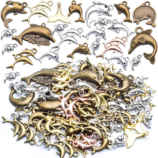 100g Mixed Styles Dolphins Charms Collection,Dolphin Charms Pendants Jewerly Making charms for DIY Earring Bracelet Necklace