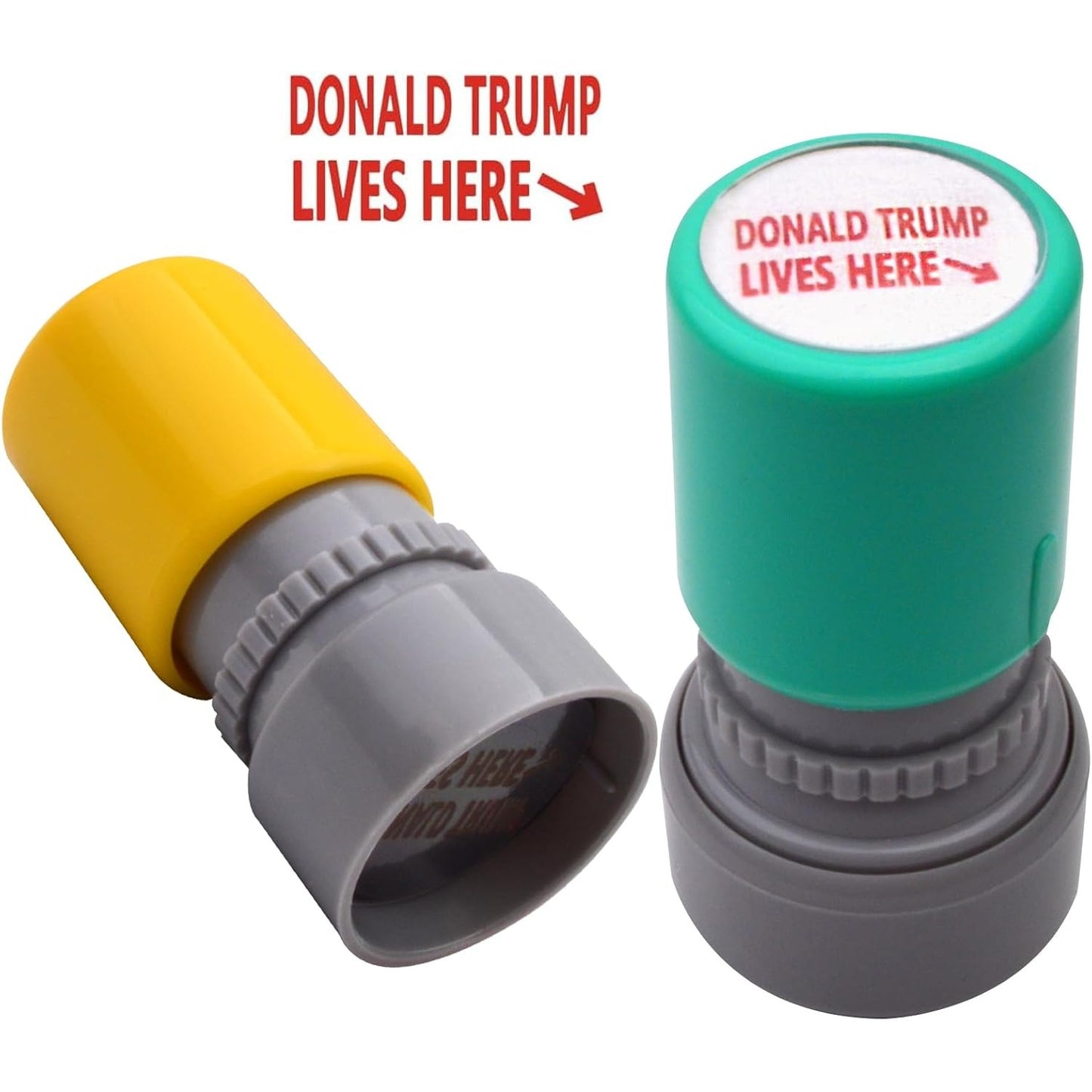 2 Sets of Donald Trump Lives Here Stamps Fun Novelty Self Inking Stamp Red Ink Trump Merchandise Gift for Money Business Party Office Supplies, 2 Colors