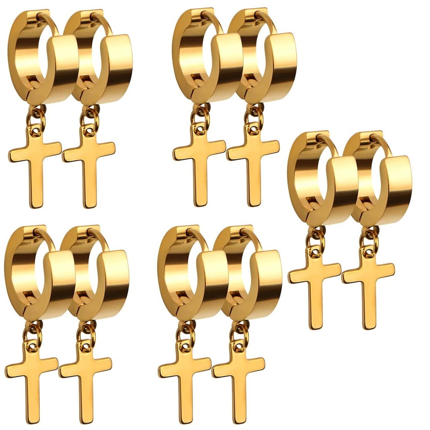 5 Pairs Stainless Steel Hoop Earrings Small Hypoallergenic Hoops Huggie Earrings with Cross for Men Women,5 Colors