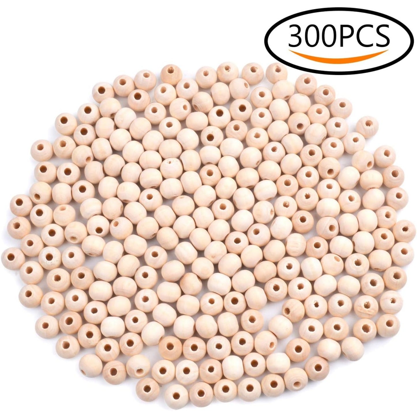 BronaGrand 300pcs 8MM Natural Color Round Ball Wood Spacer Beads Jewelry Findings Charms