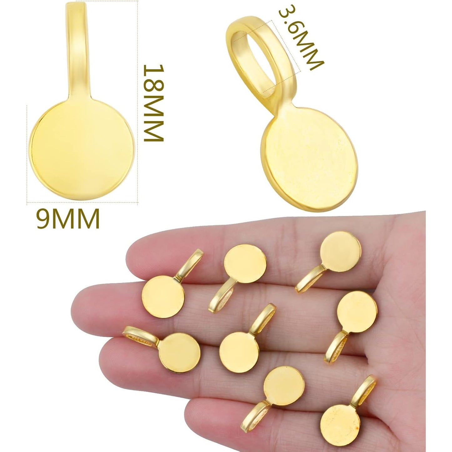 100pcs Silver Glue-on Flat Pad Bails Pendants Charms Connector Hanger for DIY Necklace Earrings Jewelry Making Accessories, 18 mm x 9 mm