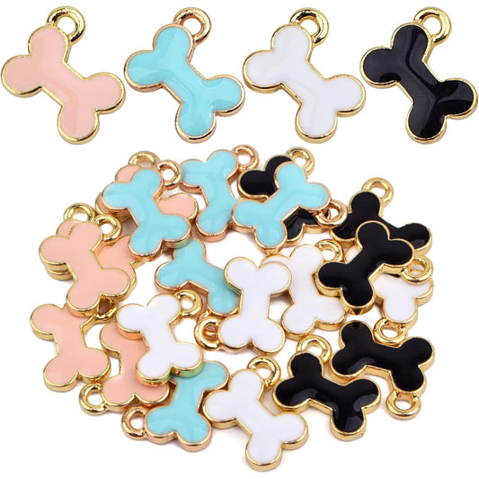 20pcs 4 Colors Enamel Dog Bone Charms Alloy Lovely Pet Pendants Doggy Bone Shaped Dangle Charms for DIY Earring Necklace Bracelet Jewelry Making, Hole: 2.5 mm