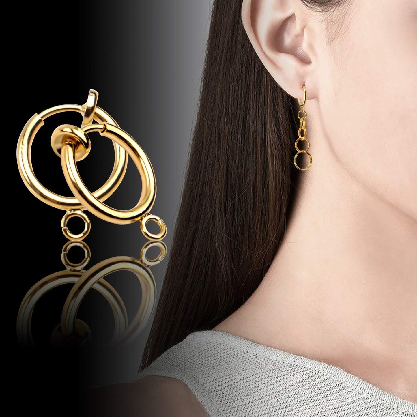16pcs Brass Clip-on Hoop Earring Converters Round Dangle Ear Clips Classic Earring Findings with Open Loop for Non-Pierced Ears Jewelry Making, Bright Silver