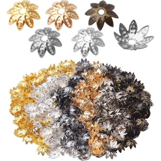 Tibetan Bead Caps, 600pcs 8 mm Antique Alloy Mixed Flower Bead Spacers Jewelry Findings Accessories for DIY Crafts, 6 Colors