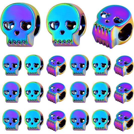 20pcs Rainbow Color Skull Head Spacer Beads Alloy Halloween Skull Skeleton Head Loose Beads Accessories for DIY Necklace Bracelet Jewelry Making Halloween Party Decor