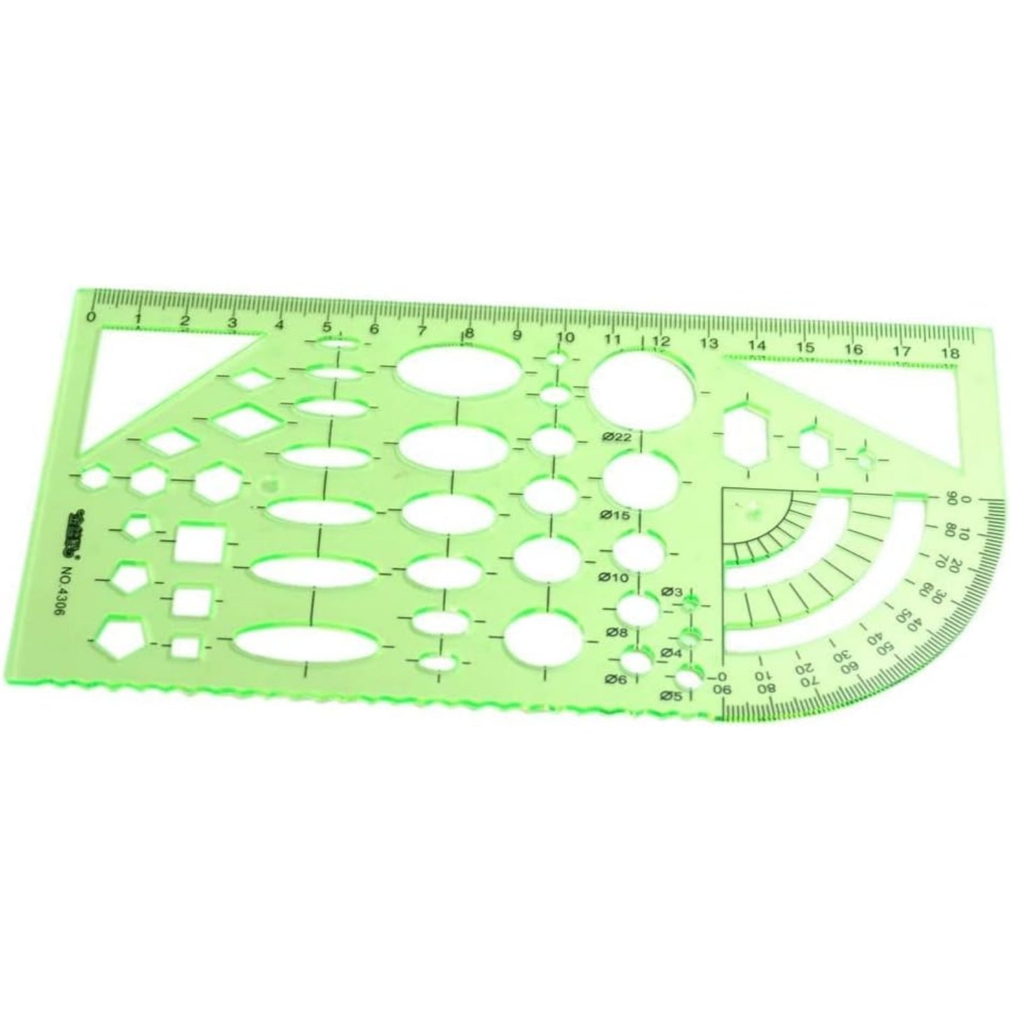 2pcs Measuring Templates Geometric Rulers for Office and School,Clear Green Color Plastic