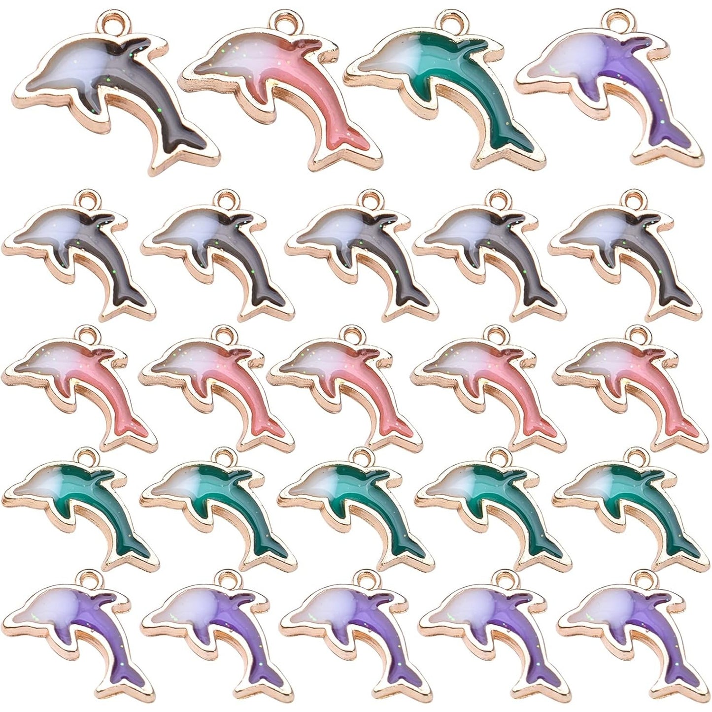 24pcs Double Sided Enamel Dolphin Pendants Fish Charms for DIY Earrings Necklace Bracelet Jewelry Crafts Making, 4 Colors