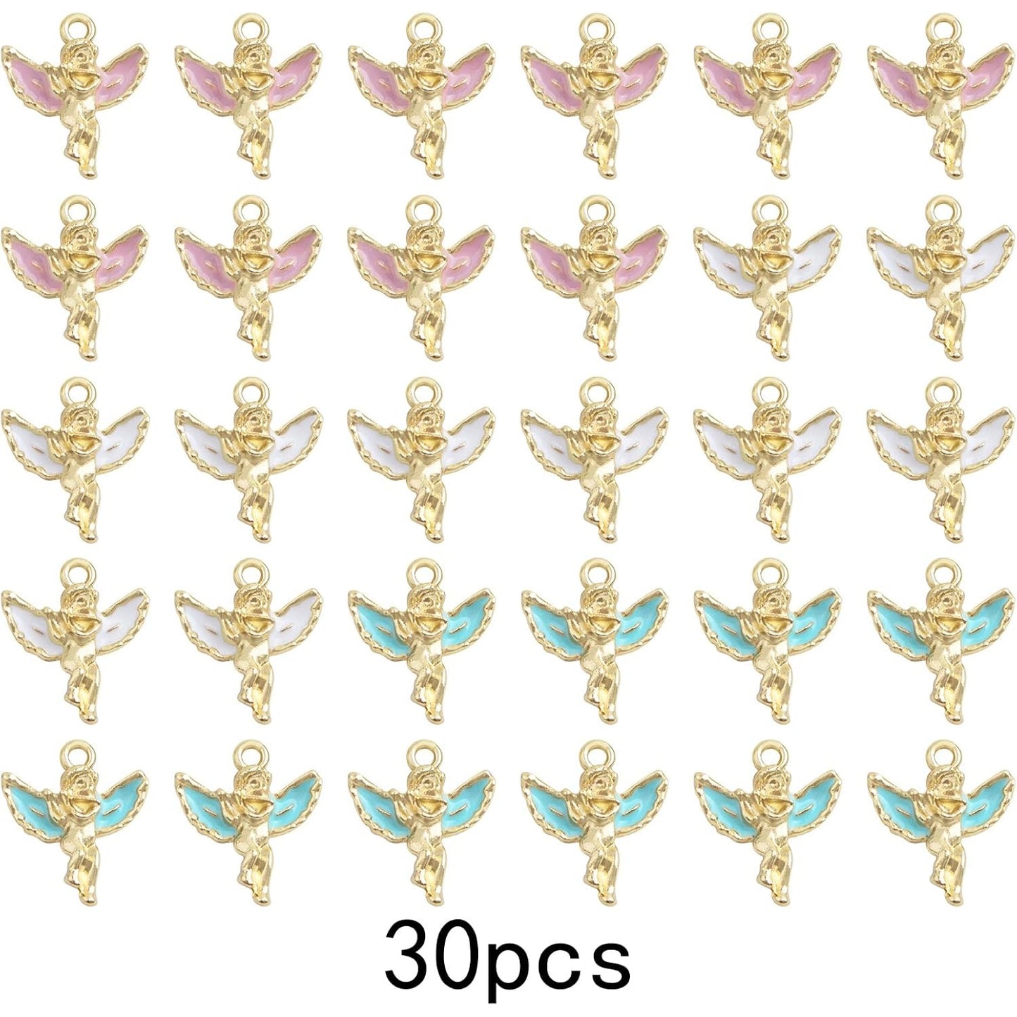 30pcs Enamel Christmas Angel Charms Mixed Colors Alloy Guardian Angel Godess Pendant 3D Kawaii Fairy Charms Bulk for DIY Necklace Bracelet Jewelry Making Supplies