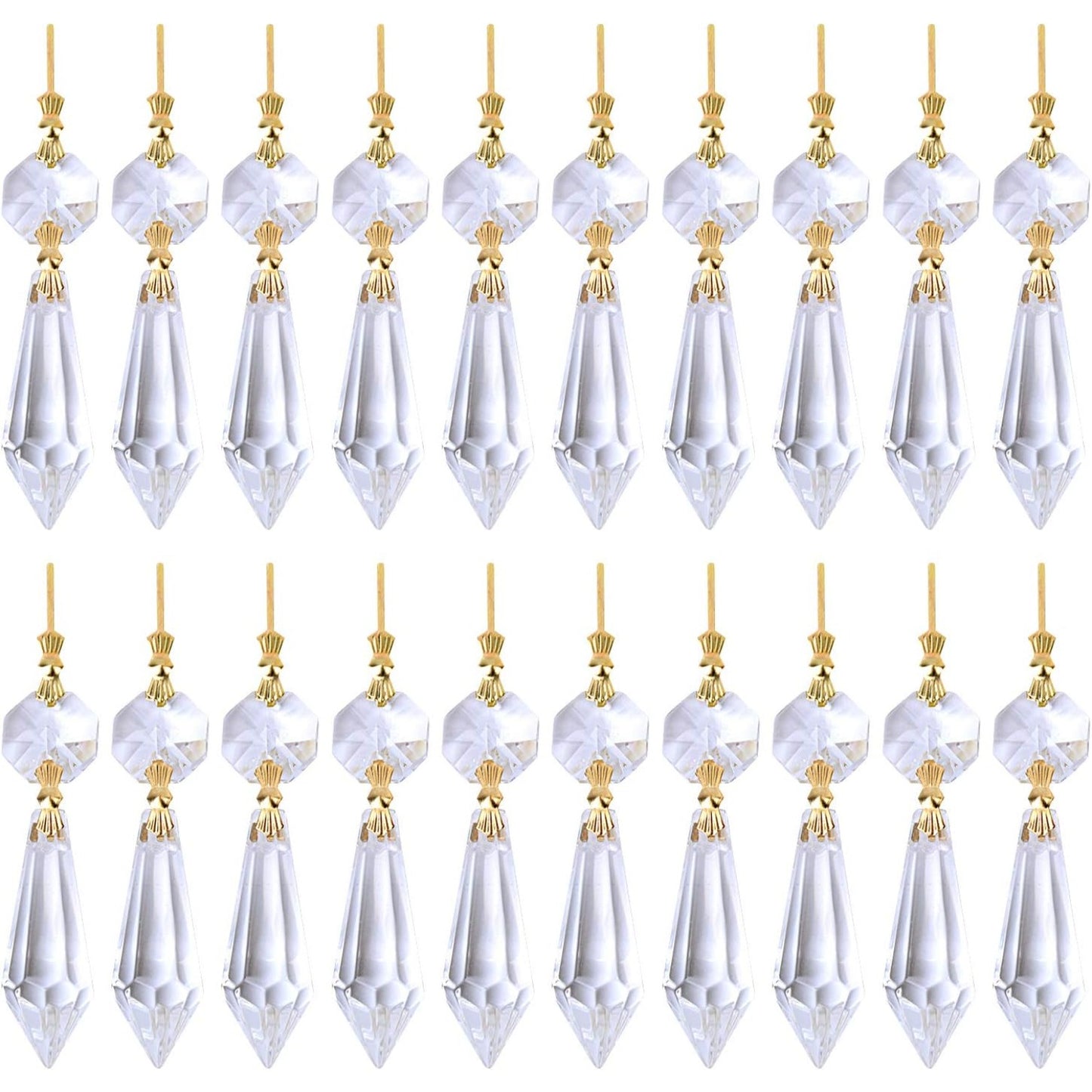 20 Pieces Replacement Clear Chandelier Icicle Crystal Prisms Octogan Crystal Bead for Lamp Decoration,38mm,Gold Bow Tie Connectors