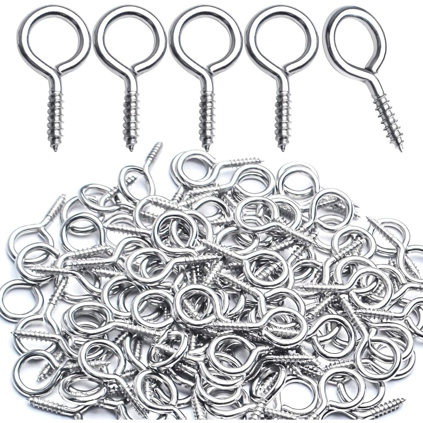 Eye Pin Screws, 100pcs Silver Small Screws Eyes Metal Eye Hooks Screws Eyes Lag Thread Eyebolt Small Eye Pin Screws for DIY Crafts Jewelry Findings Arts Projects, 22x11mm