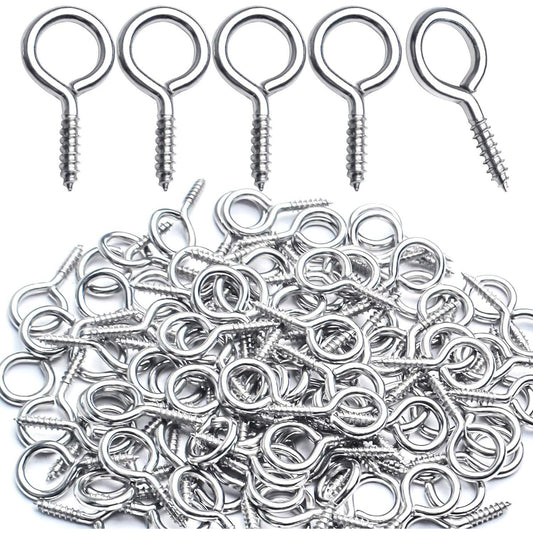 Eye Pin Screws, 100pcs Silver Small Screws Eyes Metal Eye Hooks Screws Eyes Lag Thread Eyebolt Small Eye Pin Screws for DIY Crafts Jewelry Findings Arts Projects, 22x11mm