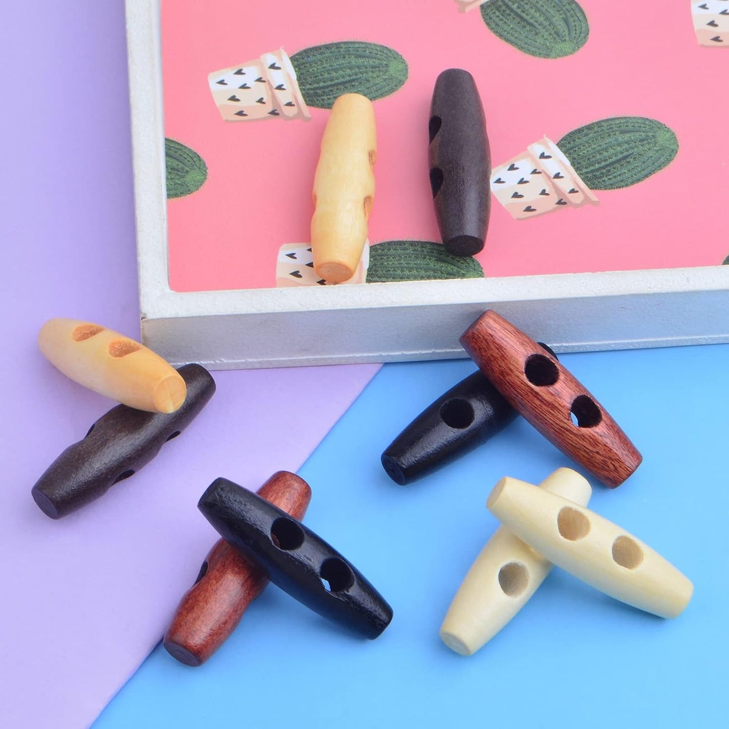 60 Pieces Oval Wooden Buttons 2 Holes Wood Sweater Coats Buttons Horn Toggle Buttons Accessories for Jacket Clothing Sewing DIY Art Craft Projects, 5 Colors