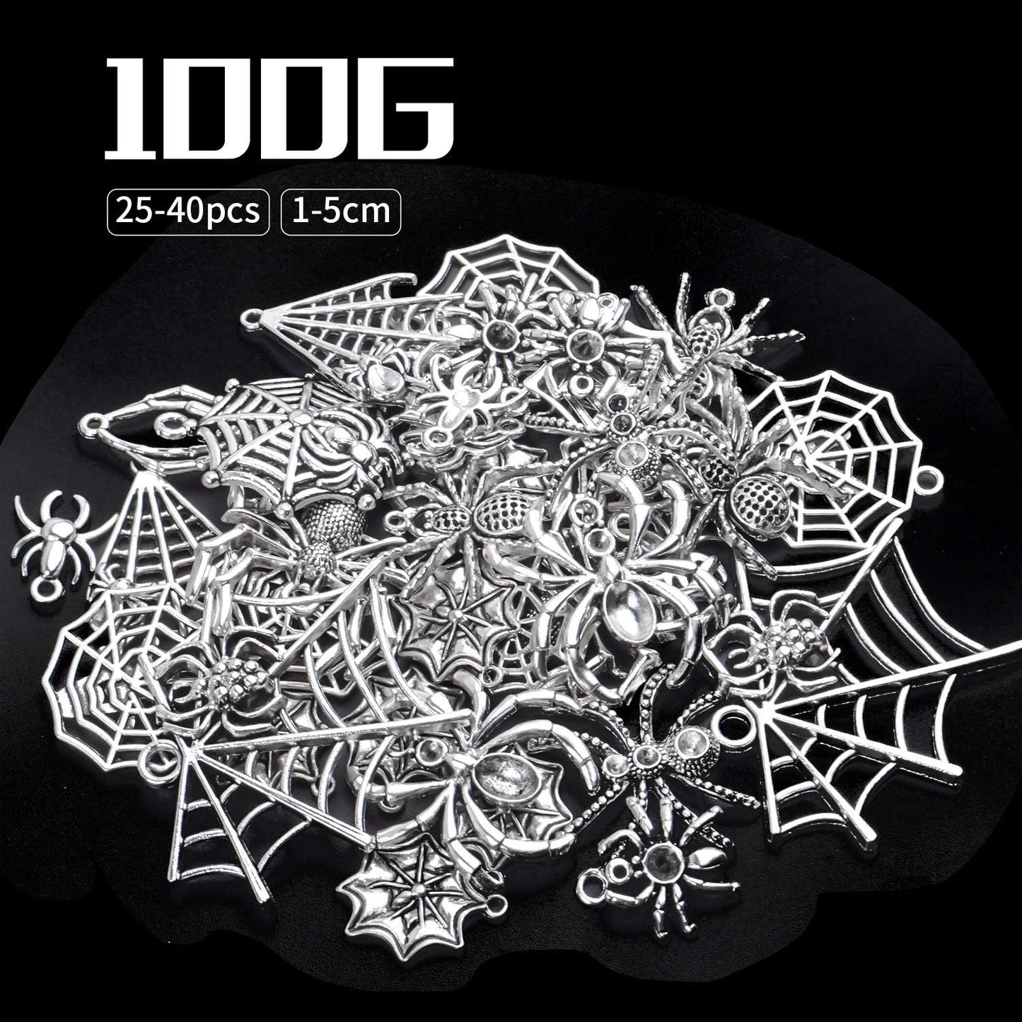 Spider Charms,100g (25-40pcs) Antique Silver Spider Charms Tibetan Alloy Halloween Theme Pendants for DIY Necklace Bracelet Making