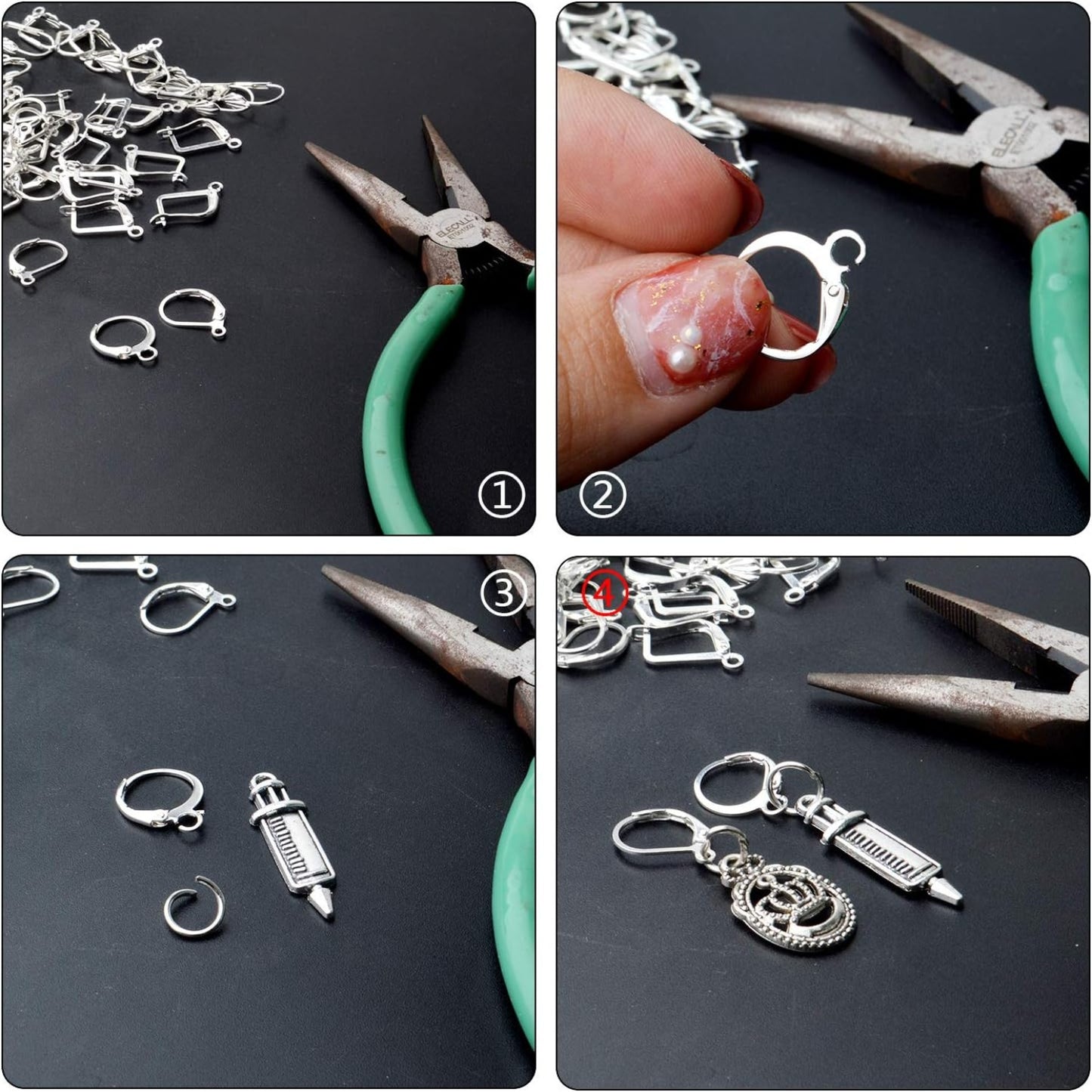 50pcs Silver Hypoallergenic French Earring Hooks Brass Lever Back Earring French Hook Ear Wire with Open Loop for Earring Designs Jewelry Making Supplies, 5 Styles