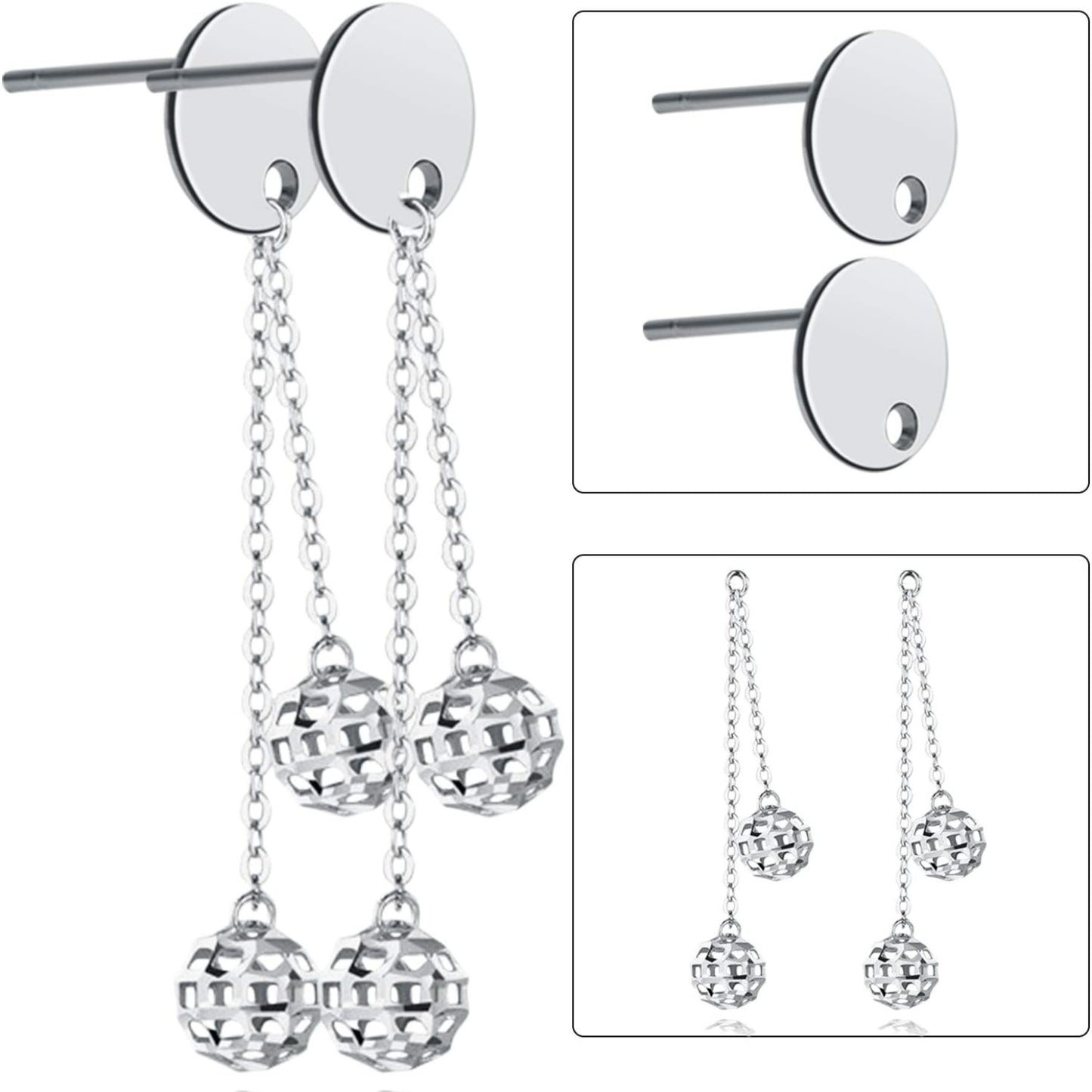Earring Studs for Jewelry Making, 50pcs Stainless Steel Earring Studs Hypoallergenic Earring Posts DIY Flat Pad Blank Studs with Loop for Earring Making Findings