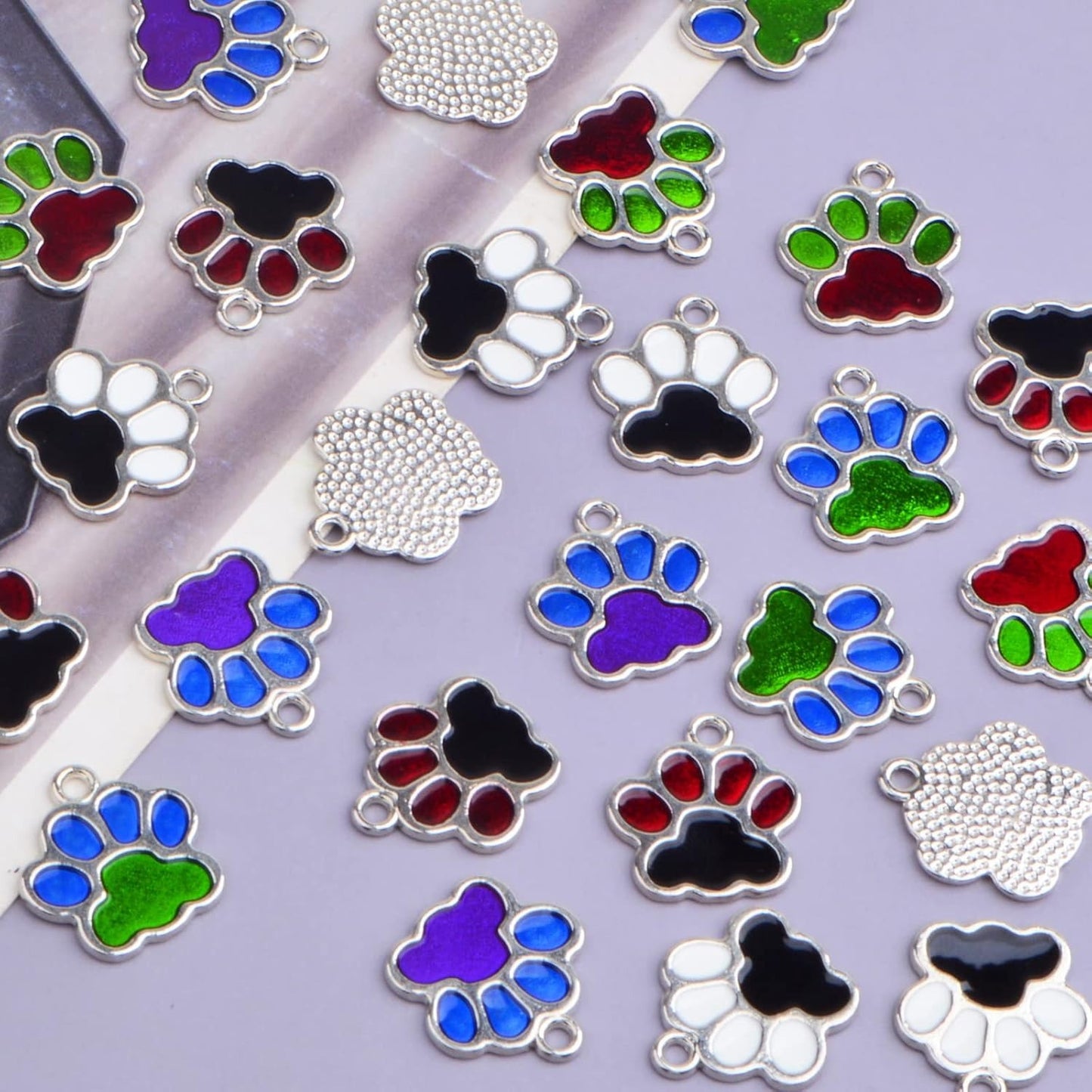 25 Pieces Cute Animal Bear Footprint Charms Enamel Cat Dog Paw Print Pendant Charms Craft Supplies for DIY Necklace Bracelet Keychains Jewelry Making, 5 Colors