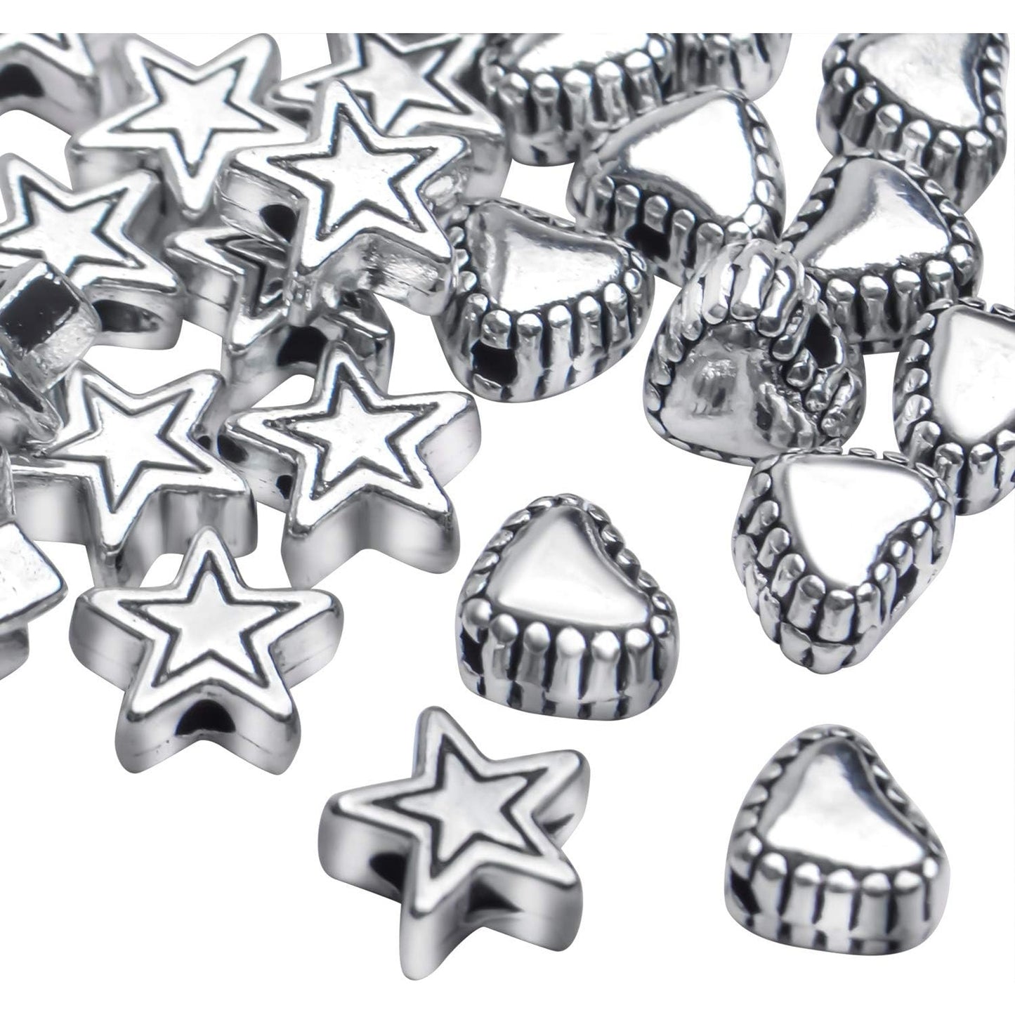 200pcs Alloy Antique Silver Star Heart Spacer Beads for DIY Handmade Charms Bracelets Necklace Accessories Jewelry Crafts Making