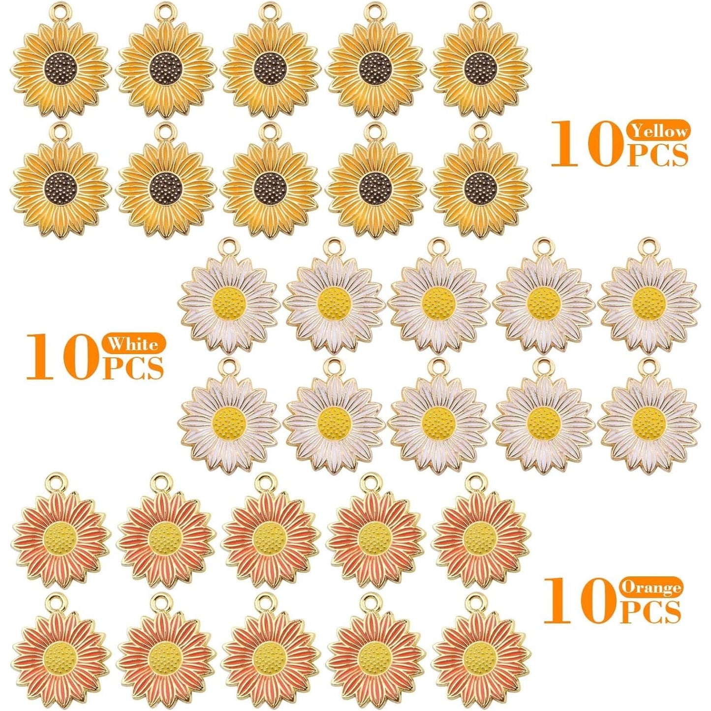 30 Pieces Alloy Enamel Sun Flower Shape Charms Lovely Daisy Flower Sunflower Dangle Pendants Craft Supplies for DIY Necklace Bracelet Earrings Jewelry Making, 3 Colors