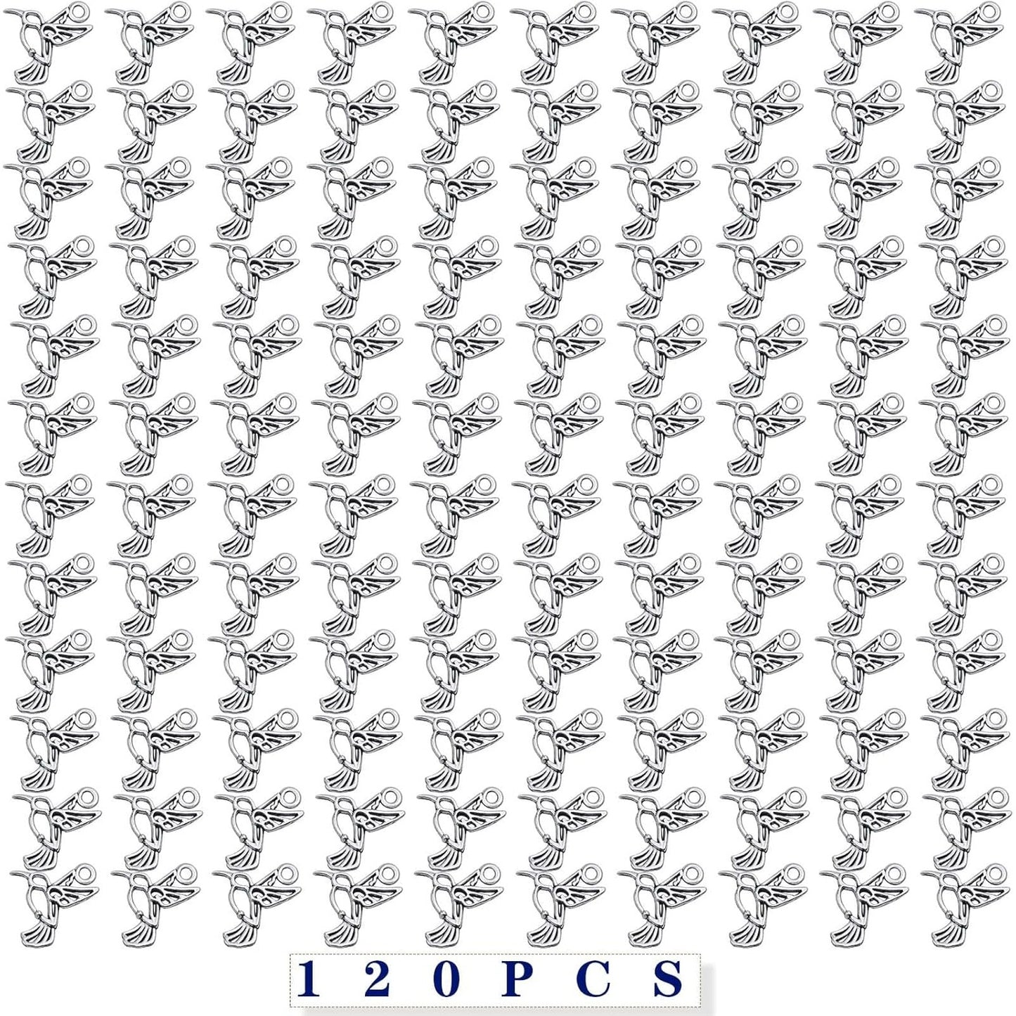 120pcs Antique Silver Bird Charms Tibetan Alloy Hummingbird Swallow Animal Dangle Pendants Bulk Craft Supplies for DIY Earring Necklace Bracelet Jewelry Making