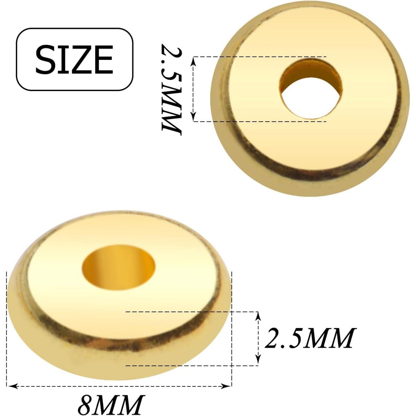 200pcs 8mm Flat Round Rondelle Spacer Beads Disc Spacers Loose Beads Jewelry Metal Spacers for DIY Bracelet Necklace Crafts,Gold