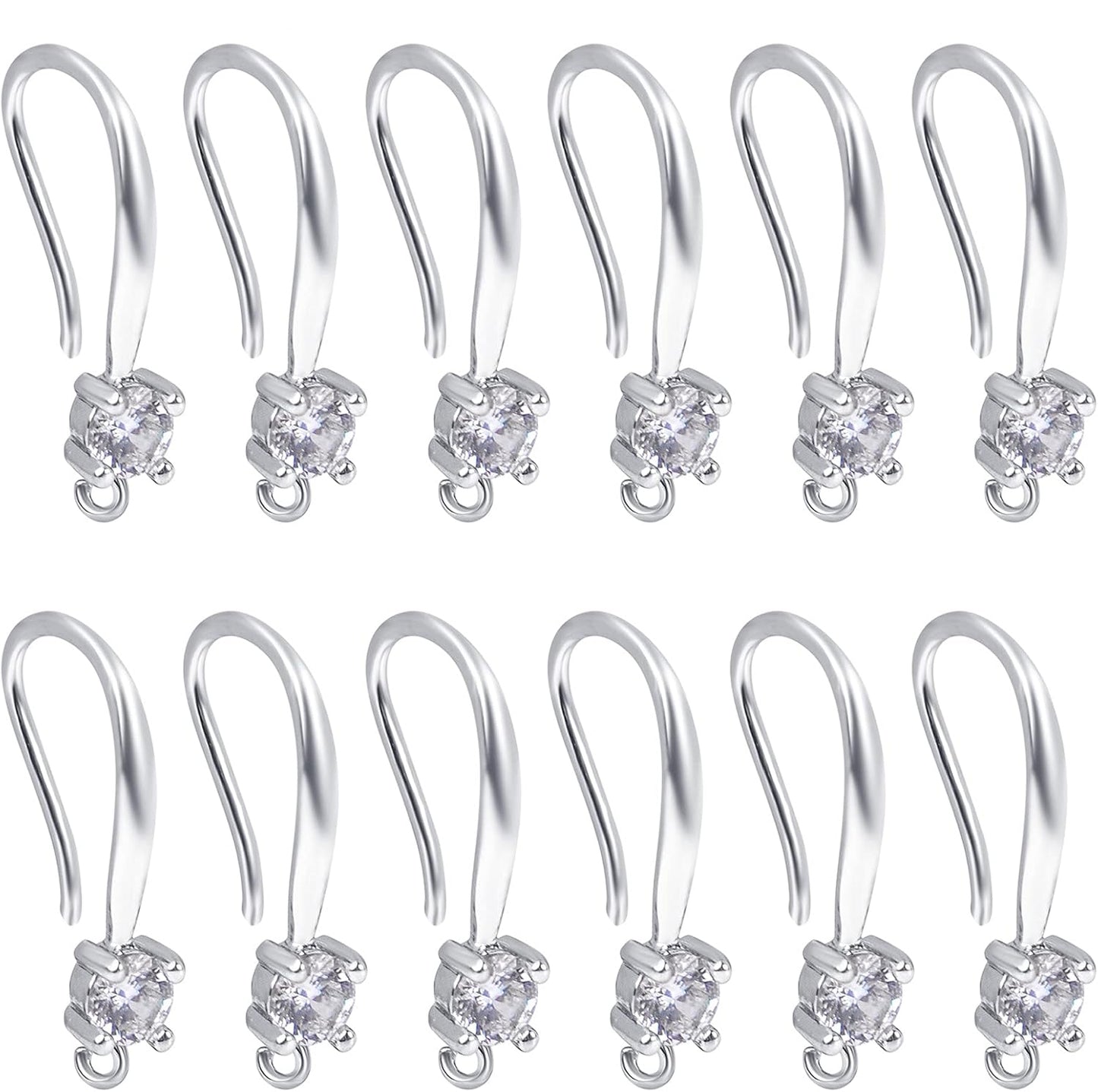 12pcs Cubic Zirconia Earring Hooks Ear Wires with Dangle Loops Earwire Connectors for DIY Jewelry Earrings Making