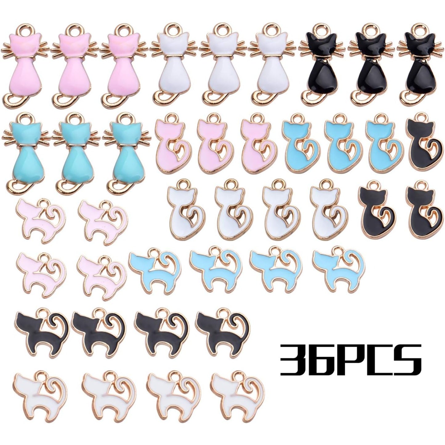 36pcs Enamel Cat Charm Pendant Cute Charms for DIY Jewelry Making Necklace Bracelet Earring,3 Styles