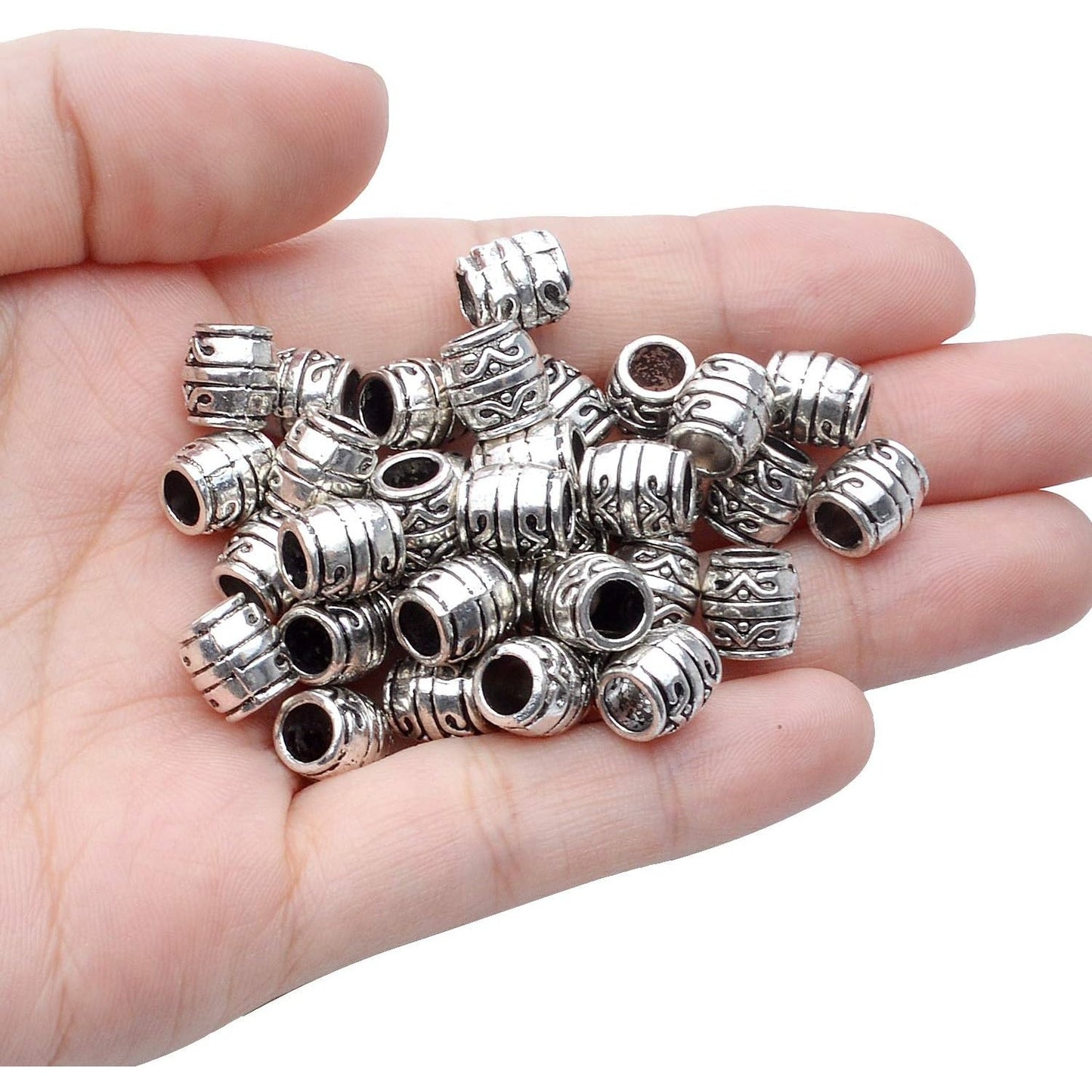 50pcs 8mm Antique Silver Tibetan Alloy Spacers Large Hole Column Spacer Beads for DIY Jewelry Crafts