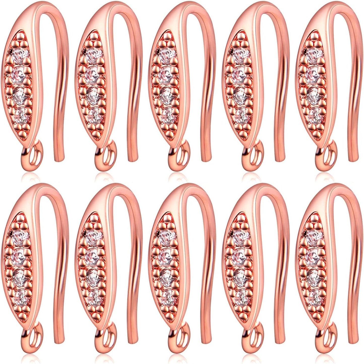 10pcs Brass Cubic Zirconia Earring Hooks Hypoallergenic Rhinestone Ear Wire Hooks with Dangle Loop Connectors for DIY Earrings Jewelry Making Findings, Rose Golden