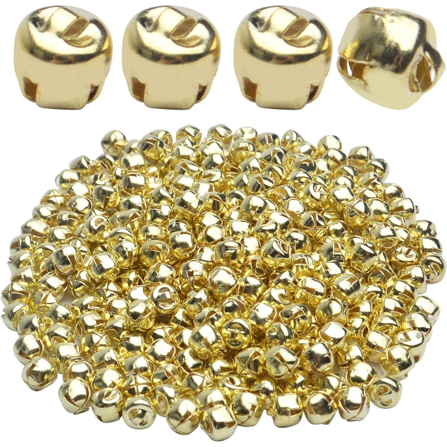 BronaGrand 300pcs Jingle Bells,6mm Craft Bells Bulk DIY Bells for Christmas Festival Decoration Home Decoration,Gold