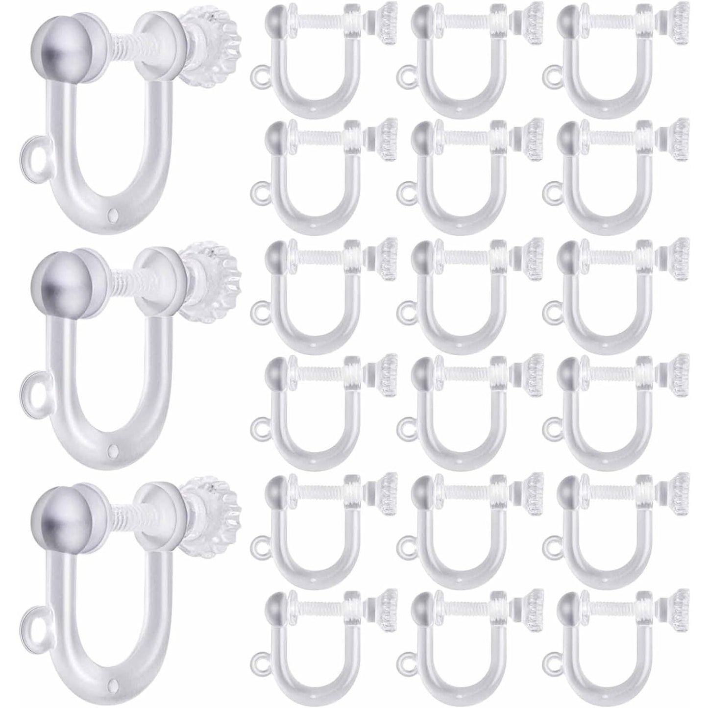 20 Pieces Clear Plastic Clip-on Earring Converters Screw Type Earring Clips Components Earring Findings with Loop for Non Pierced Ears DIY Jewellery Making