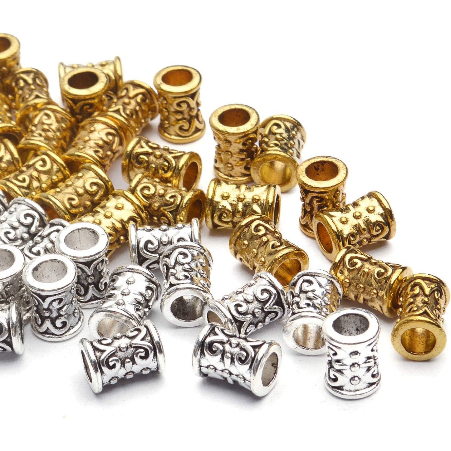 60pcs Alloy Column Spacer Bead Large Hole Tibetan Spacers Hollow Tube Beads Jewelry Spacer Charms for Bracelet DIY Jewelry Crafts Making Supplies